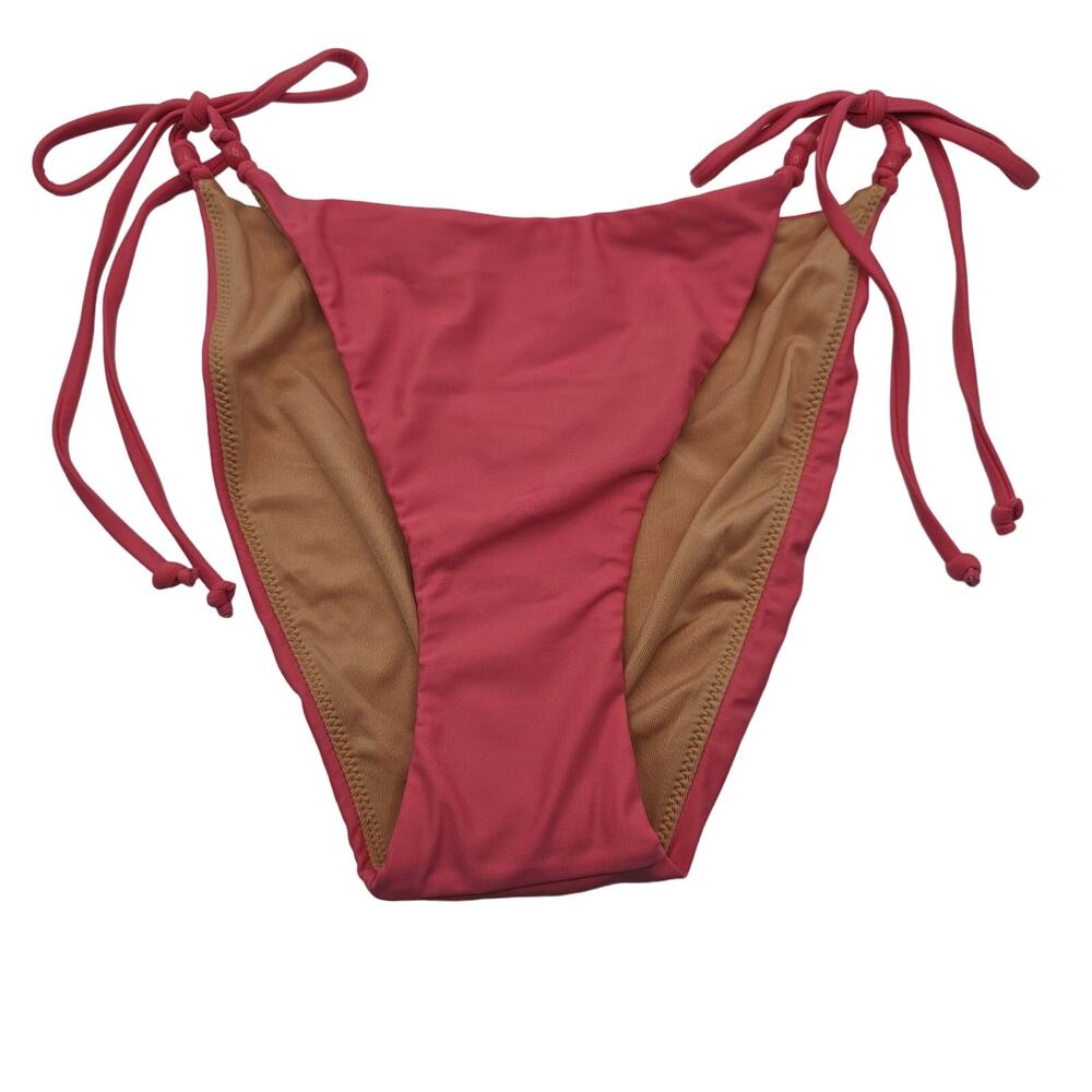 J. Crew Womans size M Curved Waist Cheeky String Bikini Bottom Beads Pink NEW